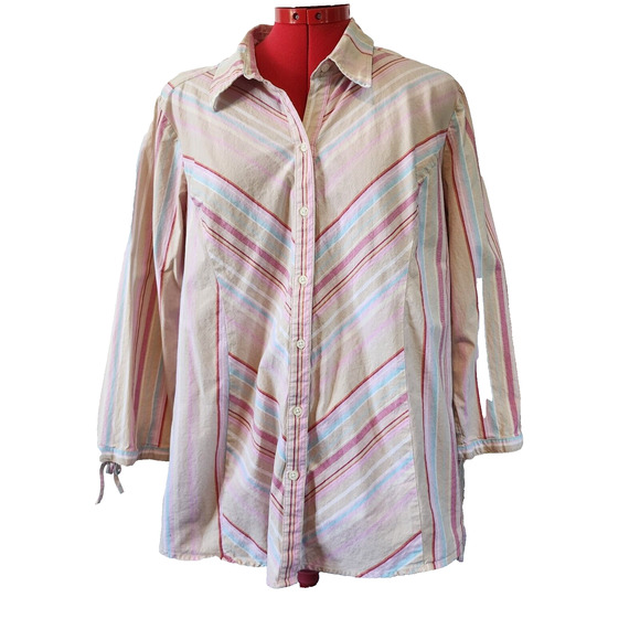 MOTHERHOOD Pink White Stripe Button Up Long Sleeve Blouse Size 1X - Picture 1 of 5